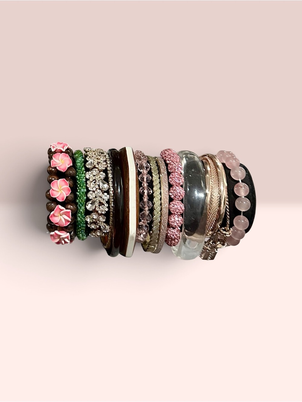 Custom Pink Boho Crystal & Rhinestone Bracelet Stack Set - Picture 2 of 8